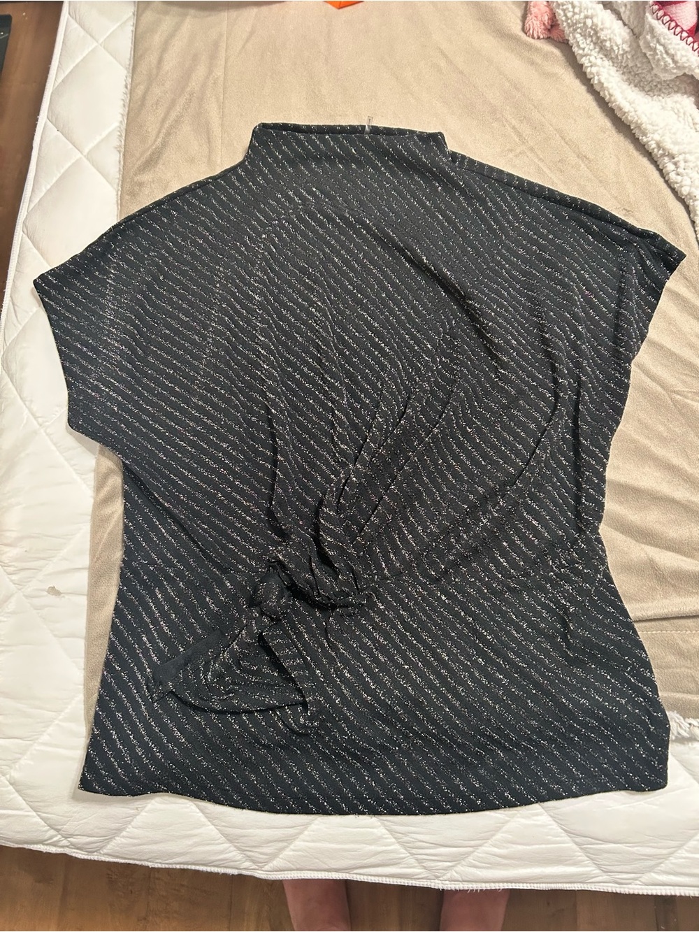 Black Sparkle Short-Sleeve Top L